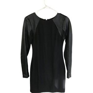 Cut25 by Yigal Azrouel Women's Black Leather Trim Sleeve Mini Dress Size 2 Zip